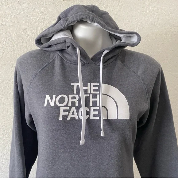 Women’s The North Face Gray Pullover Hoodie Long Sleeve White Graphic Logo Small - Picture 5 of 9